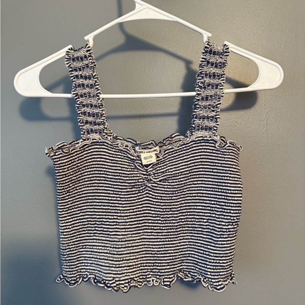 Billabong Navy and White Striped Top